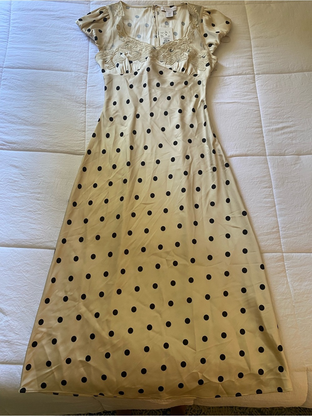 Small Cream Polka Dot Maxi Dress with Lace Trim